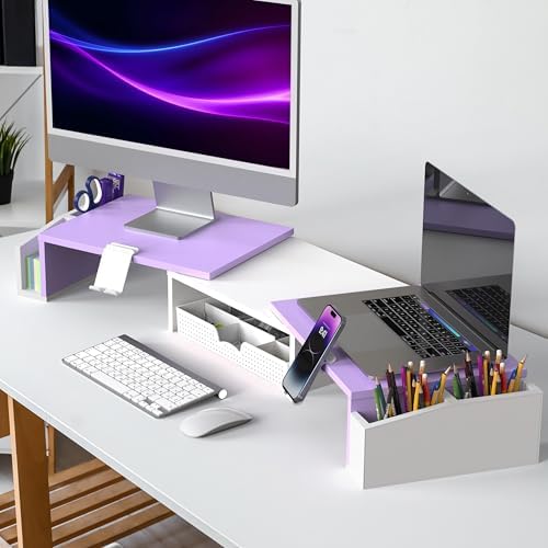 Simple Houseware Desk Dual Monitor Stand Riser with Drawer, Purple - Image 6