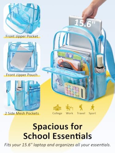 Heavy Duty Clear Backpack With TSA Lock, 18 Inch Large Clear Bookbag - Image 4