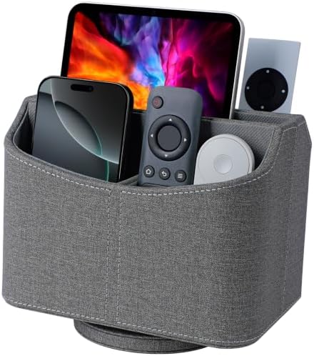 Remote Control Holder, Spinning Desk Organizer with 5 Compartments by Lorteme