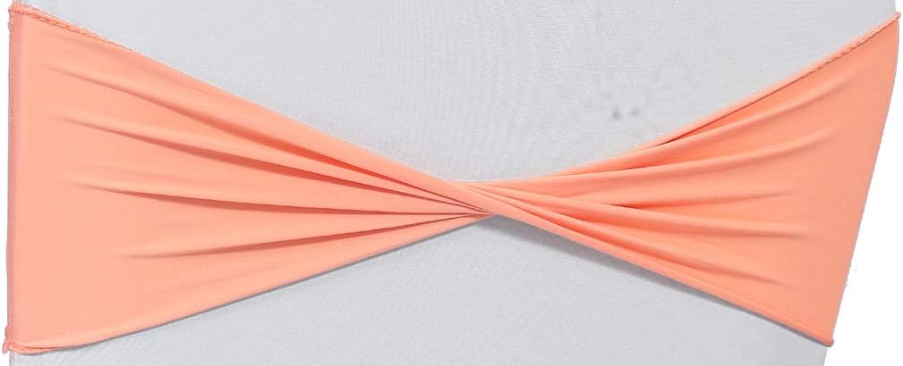 VDS Pack of 50 PCS | Peach | Spandex Chair Sashes Bows Without Buckle | Stretch Elastic Banquet Universal Folding Chair Band Tie with for Wedding Party Conference Celebration Event Decoration