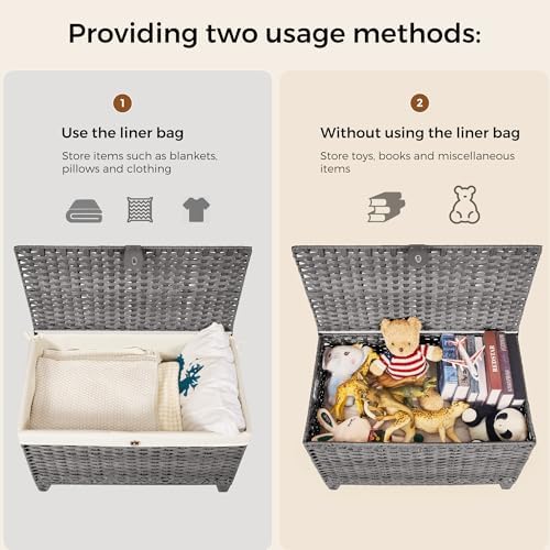 Wicker Storage Basket with Lid, 160L Shelf Basket with Removable Liner Bag - Image 6