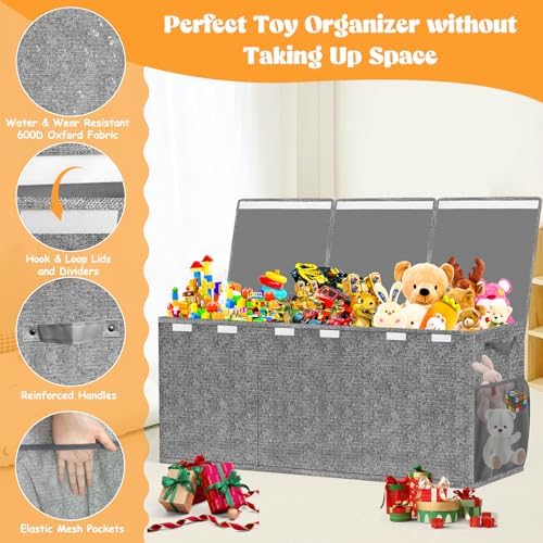 Large Toy Box Storage with Lid, Collapsible Sturdy Toy Chest Bin Gray - Image 2