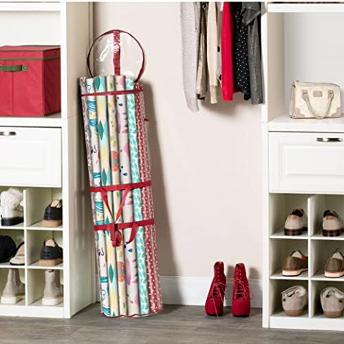 ZOBER Round Christmas Gift Wrapping Paper Organizer Storage - 40 Inch Gift Wrap Storage Containers - Wrapping Paper Holder, Clear PVC Waterproof, Fits 25 Standard Rolls - Red - Image 5