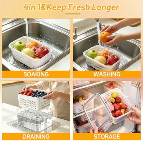3 Pack Fruit Storage Containers for Fridge with Removable Colander - Image 4
