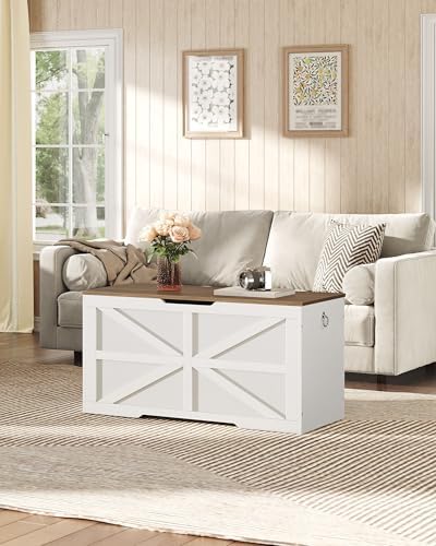 CHOEZON Storage Chest, 39.4" Toy Chest, Modern Storage Bench with Safety Hinge, Toy Box, Farmhouse Style, for Bedroom, Living Room, Walnut and White MCW10WL - Image 2