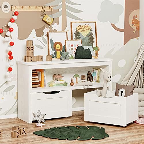 IRONCK Toy Storage Organizer with Drawers, Floor Toy Box with Wheels and Open Shelf, Storage Chest for Nursery, Playroom and Bedroom, White - Image 2