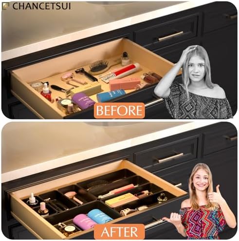 Black Bathroom Drawer Organizer Trays: 9 PC Stackable Desk Organizers Bin - Image 6