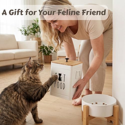 PERFNIQUE Cat Food Storage Container, Airtight Cat Treat Container with Bamboo Lid, Pet Food Storage for Kitchen Countertop, Treat Jars for Pets, Cat Food Container (White, with Spoon) - Image 5