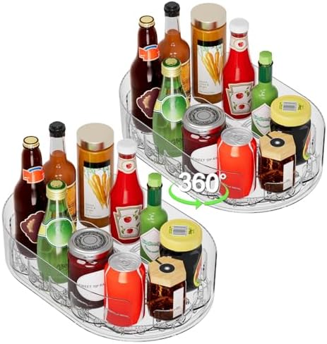 Lazy Susan Organizer for Refrigerator, 13" x 8.5" Clear Rectangular Fridge Organizer Turntable for Condiments, Spice Racks Organizer for Cabinet, Pantry & Kitchen Countertop (2 Piece) by Unknown