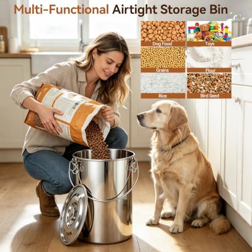 Newget 26 lb Stainless Steel Dog Food Storage Container with Scoop - Image 6