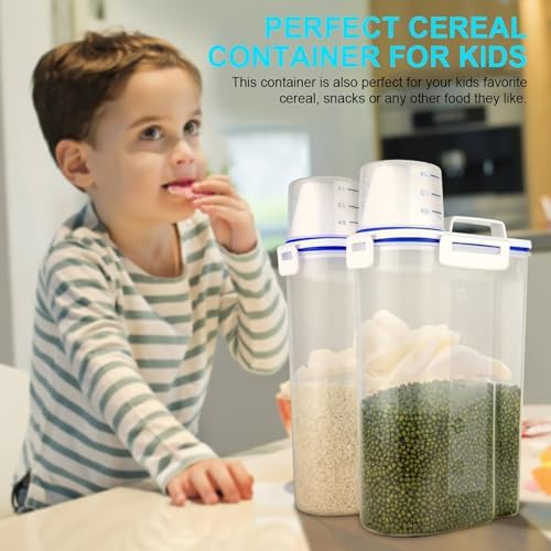 Uppetly Rice Airtight Dry Food Storage Containers, BPA Free Plastic Sealed Holder Bin Dispenser with Pouring Spout, Measuring Cup for Cereal, Flour and Oatmeal, Include a Stainless Steel Whisk - Image 5