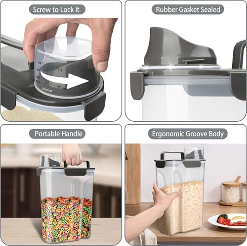 Komzon Rice Container, Airtight Rice Storage Container 10lb, Cereal Containers Storage, BPA Free Food Dispenser with Pouring Spout Handle for Flour Pasta Grain, Pet Dog Cat Bird Food Storage Container - Image 3