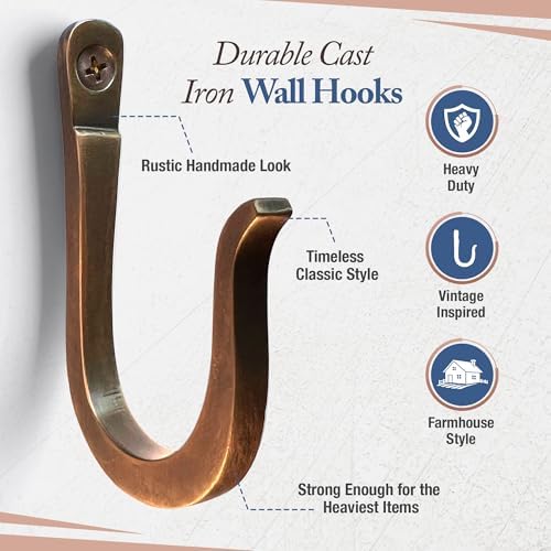 Antique Bronze Railroad Spike Cast Iron Hooks (10 Pack) Handmade Blacksmith, Wall Mounted Decorative Hooks, PowderCoated for Interior or Exterior Use, Rust Proof for Hanging Coats, Bags or Pots - Image 3