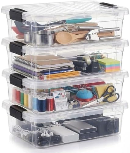 Superio 7.4 Quart Clear Plastic Storage Bin with Lid, Stackable Organizer Box, BPA-Free Storage Container for Home, Garage, School & Office, 4 Pack by Superio