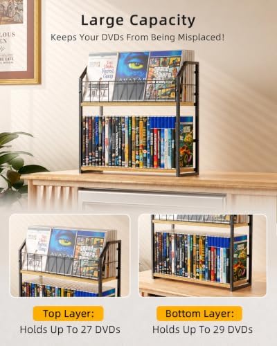 2-Tier DVD Storage Rack, DVD Rack & Video Game Shelf for Media Room-Natural - Image 5