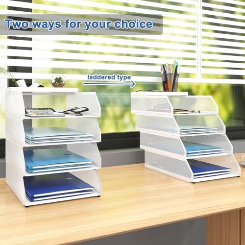Natwind 4-Tier Stackable Metal Mesh Desk Paper Tray Organizer,White - Image 5