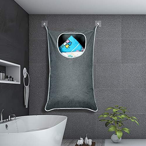 XL Hanging Laundry Hamper, Over the Door Laundry Hamper and Baskets, Wide Opening Hanging Laundry Bag, Hanging Hamper for Bathroom,Dorm,Laundry Room,Camper,Chrismast Gift(Grey-2Pack) - Image 4