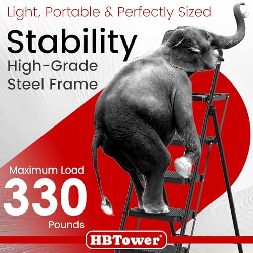 HBTower Step Ladder, Folding Step Stool with Wide Anti-Slip Pedal - Image 3