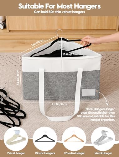 2-Pack Rigid Hanger Organizer Bags with Lid, Triangle Hanger Storage Organizers for Closet, Laundry Room, Wardrobe, Drying Rack, Dustproof Space Saving Holder, Grey & White - Image 3