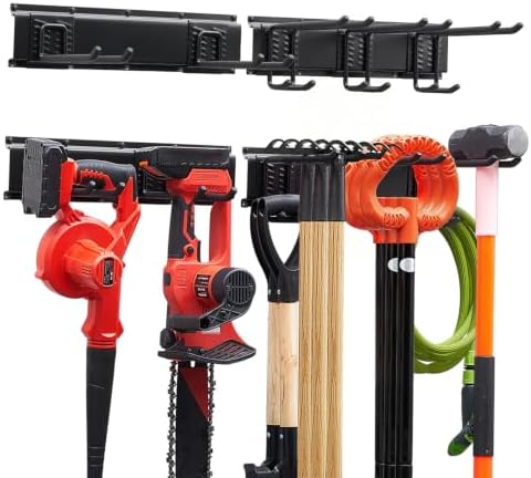 VEVOR Garage Tool Organizer 33 Inch 400 lbs Wall Mount Garden Tool Rack, Heavy Duty Garage Hanging Storage Rack Organization with 2 Rails and 5 Adjustable Hooks, for Yard Tools, Shovel, Rake, Shed by VEVOR