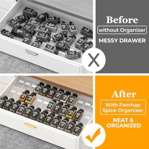 Famhap Spice Drawer Organizer, 36PCS Interlocking Expandable Seasoning Rack Tray Insert for Kitchen Drawers, Spice Rack Drawer for Spice Jars - Image 5
