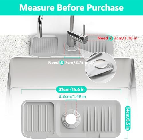 14.6'' Faucet Mat for Kitchen Sink [5°Slope Fast Self-draining] Kitchen Sink Splash Guard Silicone Kitchen Sink Faucet Mat Splash Guard for Kitchen Sink Area Faucet Guard Draining Mat Light Gray - Image 3