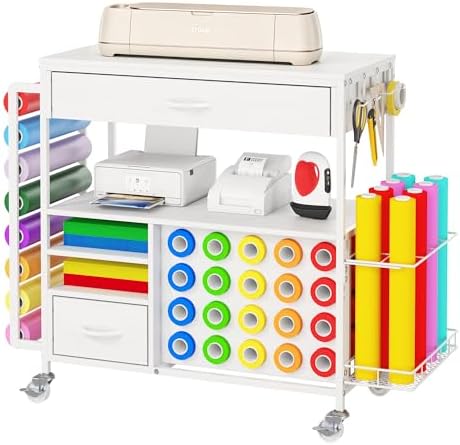 Rolling Craft Storage Cart,Table for Cricut Machines,36 Vinyl Roll Holders by Anrigeail