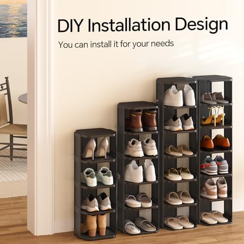 Kitstorack 10 Tiers Stackable Shoe Rack for Closet and Front Door Entrance - Free Standing Plastic Stand, Narrow Tall Vertical Organizer for Small Spaces Storage - Image 5