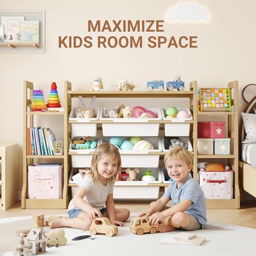 Toy Storage Organizer with 6 Bookshelf and 9 Bins, Solid Wood - Image 6