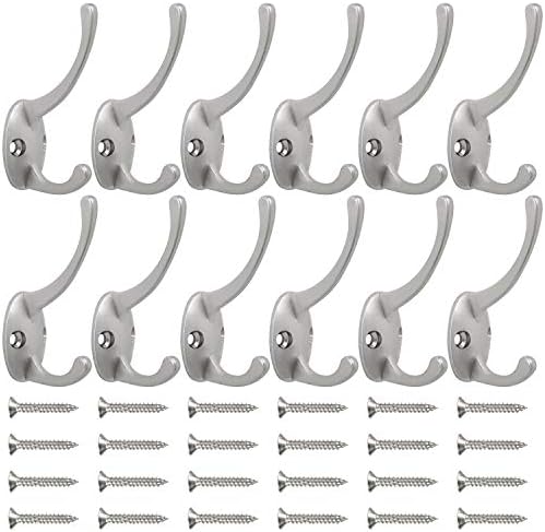 IBosins 12 Pack Silvery Double Coat Hooks Wall Mounted with 24 Screws - Image 2