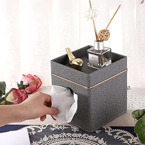 Sumnacon Linen Square Tissue Box Cover with Tray Tissue Box Holder,Grey - Image 6
