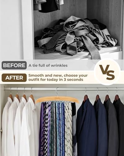 Ohuhu 24-Hook Wooden Tie Rack, 360° Rotating Rustproof Closet Hanger - Image 2