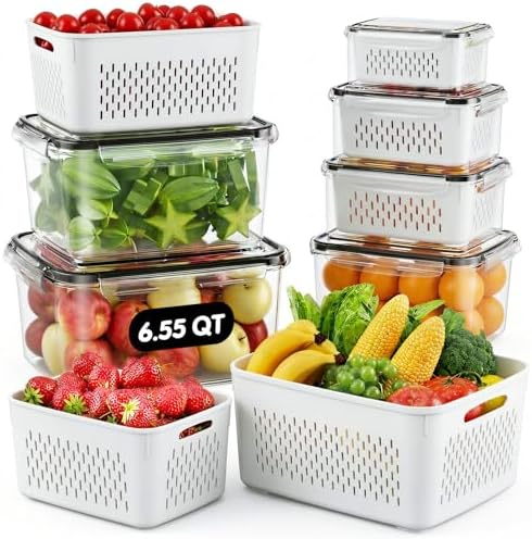 JSCARES Fruit Storage Containers for Fridge with Removable Colander, 6 Pack by JSCARES