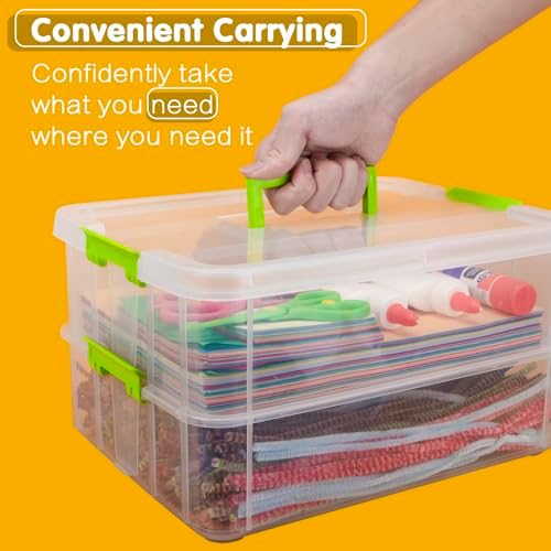 TERGOO 2 Layer Plastic Storage Containers with Lids, Multipurpose Clear Stack & Carry Box, Portable Craft Organizers and Storage Bin for Organizing Art & Craft, Sewing, Makeup, Nail Supplies (Green) - Image 5