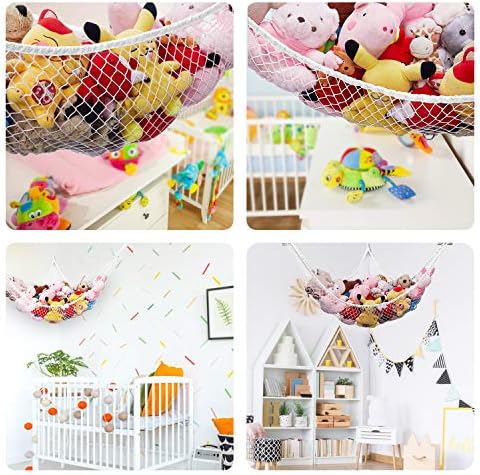 Stuffed Animal Hammock, Toy Hammock Storage Net, LXUNYI Mesh Toy Net Holder Jumbo Wall Corner Giant Baby Kids Children Stuff animals Hammocks Net Organizer for Bedroom (White, 84 inch) - Image 6