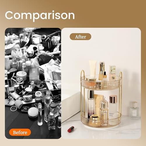 Rotating Makeup Organizer for Vanity 2 Tier,(Gold) - Image 4