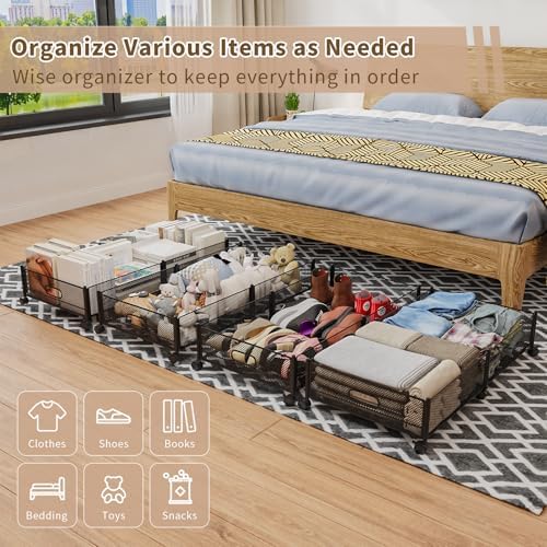 Under Bed Storage on Wheels, Upgraded 31.5 inch Large Rolling Under Bed Storage, Metal Foldable Underbed Drawers Organizer Tool-free Assembly Underbed Shoes Clothes Organize - Image 2