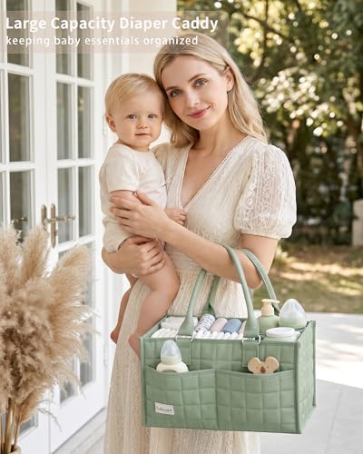 Baby Diaper Caddy Organizer, Portable Nursery Storage Basket with Handle - Image 2