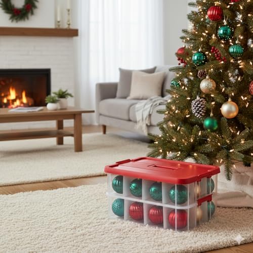 Tribello 2-Layer Christmas Ornament Storage Box Plastic - 24 Compartment Cchristmas Decoration Storage Box - Image 7