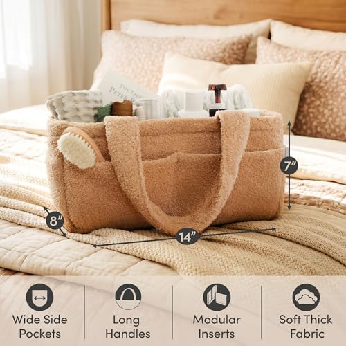 PUTSKA Baby Diaper Caddy Organizer, Nursery Fleece Basket (Brown, Fleece) - Image 2