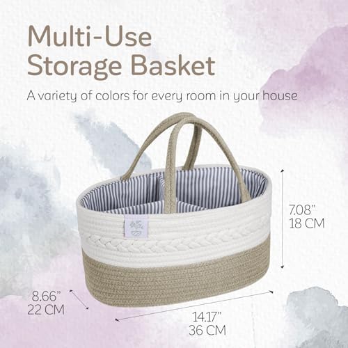 KiddyCare Woven Diaper Caddy Organizer, Large Gray Multi Functional Portable Baby Basket with Handle, Baby Gift for Boy/Girl Nursery Storage, Organization, and Modern Car Diaper Caddy Natural Large - Image 5