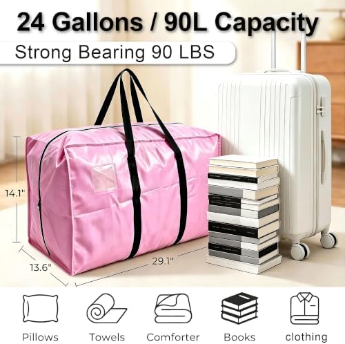 24 GAL Heavy Duty Moving Bags Pink 6 Pack - Backpack Straps & Handles, Large Zipper Storage Bags for Clothes, Water-Resistant College Dorm & Moving Essentials - Image 4