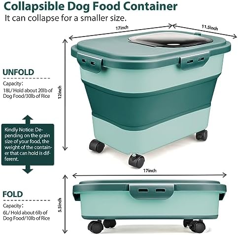 Viretec Dog Food Storage Container, 10-20Lbs Collapsible Pet Food Storage Containers with Rolling Wheel Airtight Locking Lid, Dry Food Storage Bin with Cup and Scoop,Suitable for Pet Food, Flour, Rice - Image 2