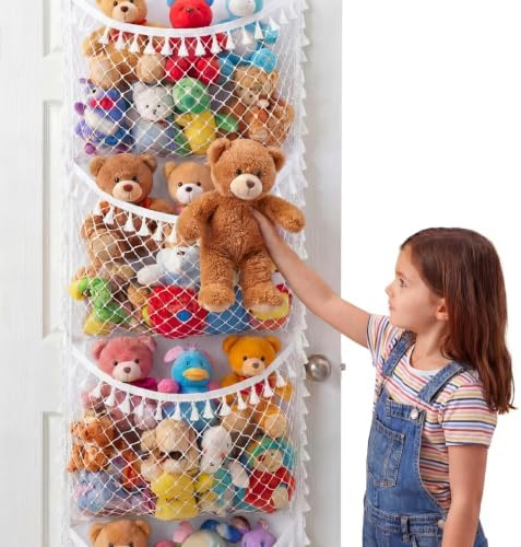 Ofiray-home Over The Door Stuffed Animal Storage，White- Tassel：Normal - Image 4