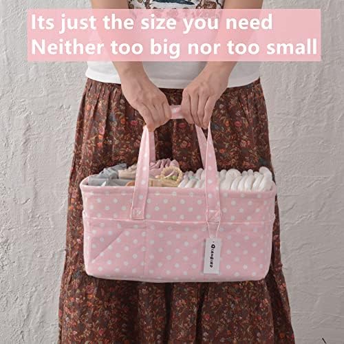 Pink Diaper Caddy Organizer for Baby Girl-Large Portable Diaper Caddy Basket for Changing Table-Diaper Organizer Caddy-Car Travel Tote Bag-Newborn Registry Baby Shower Basket for Diapers & Wipes - Image 6