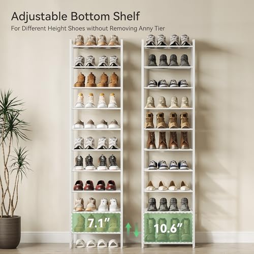 Nunsino Narrow Shoe Rack, 10-Tier Metal Shoe Organizer,Tall Shoe Shelf with Anti-Tip Strap, Max Holds 22 Pairs,Space Saving for Closet,Entryway,White - Image 6