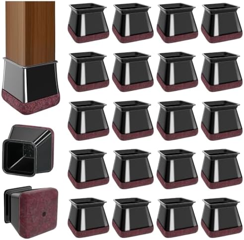 OCONDA 20 Pcs Chair Leg Floor Protectors for Hardwood Floors, Black Rubber Furniture Sliders with Felt, Silicone Furniture Leg Caps Covers (Fit Square Diameter:1-8/16" to 1-12/16") by OCONDA