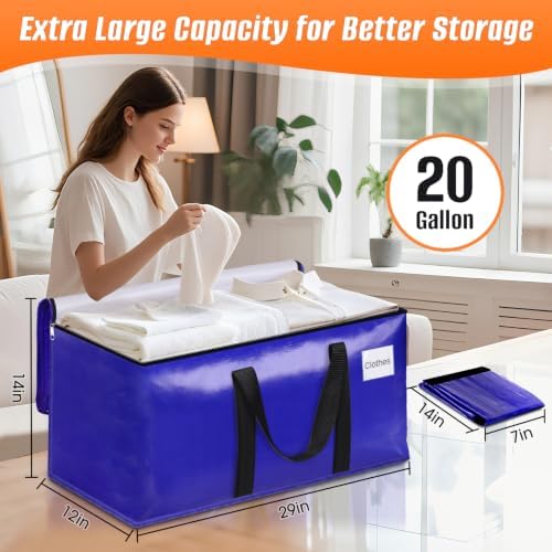 FabSpace 6-Pack Moving Bags with Backpack Straps & Carry Handles, 20 Gallons-76 L Heavy Duty Storage Totes for Space Saving, Foldable Storage Bags for College Dorm, Travel, Camping (Blue) - Image 3