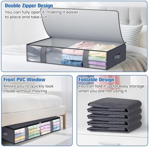 TasticTotes 2 Pack Under Bed Storage Containers, 75L Blanket Storage Bags - Image 4