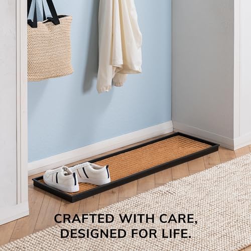 Anji Mountain Heavy Duty Waterproof Rubber Shoe Storage Mat Organizer/Boot Storage Multi Use for Entryway with Coir, Tan Rectangle Embossed Insert, Fits 4 Pair (46.5" Wide) - Image 5